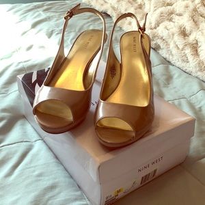 Nine West light tan patent heels